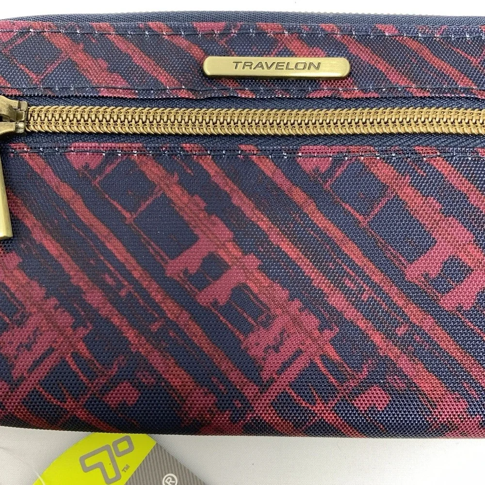 Travelon Wallet RFID Blocking Clutch Wristlet Red & Blue Art‎ Pattern Zip Around